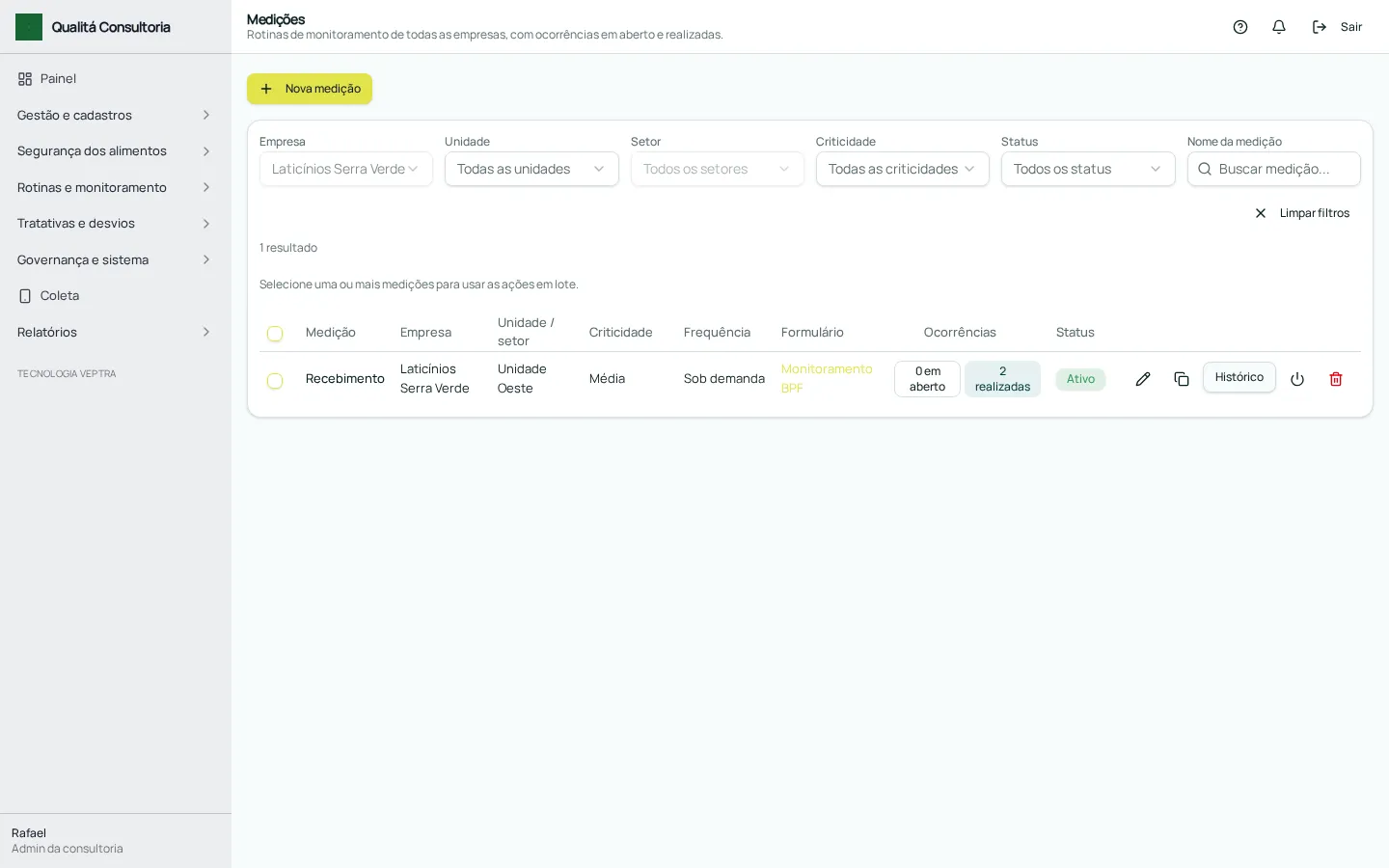 Medições com periodicidade personalizada